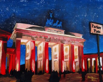 Puerta de Brandeburgo de Berlín con la Plaza de París de noche - Impresión artística de edición limitada