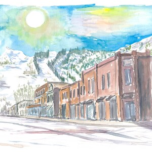 Aspen Winter Street Scene en Colorado - Impresión de bellas artes de edición limitada