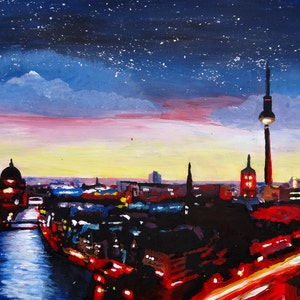 Gloomy Skyline Of Berlin Germany with Stars - Limited Edition Fine Art Print
