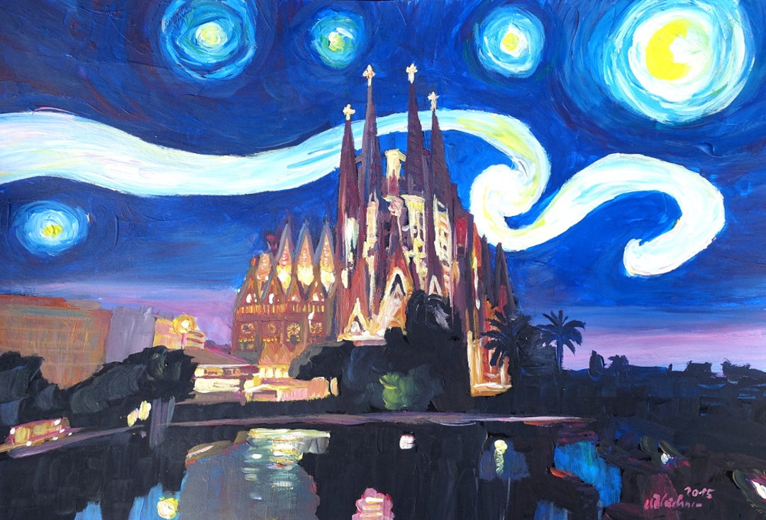 Starry Night in Barcelona Van Gogh Inspirations With Sagrada - Etsy