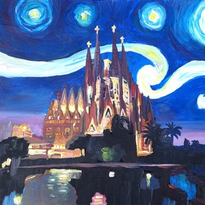 Starry Night in Barcelona - Van Gogh Inspirations with Sagrada Familia