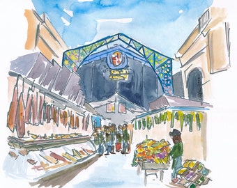 Barcelona Mercat de la Boqueria Morning - Impresión de Bellas Artes de Edición Limitada - Pintura original disponible