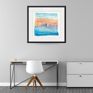 Miami Florida Watercolor Skyline and Causeway Limited - Etsy