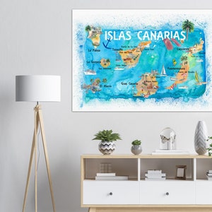 Carte de voyage illustrée des îles Canaries avec Tenerife, Gran Canary, Lanzarote, Fuerteventura La Palma Gomera et Hierro image 4