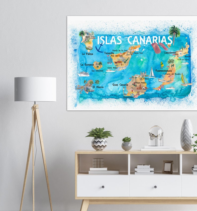 Carte de voyage illustrée des îles Canaries avec Tenerife, Gran Canary, Lanzarote, Fuerteventura La Palma Gomera et Hierro image 4
