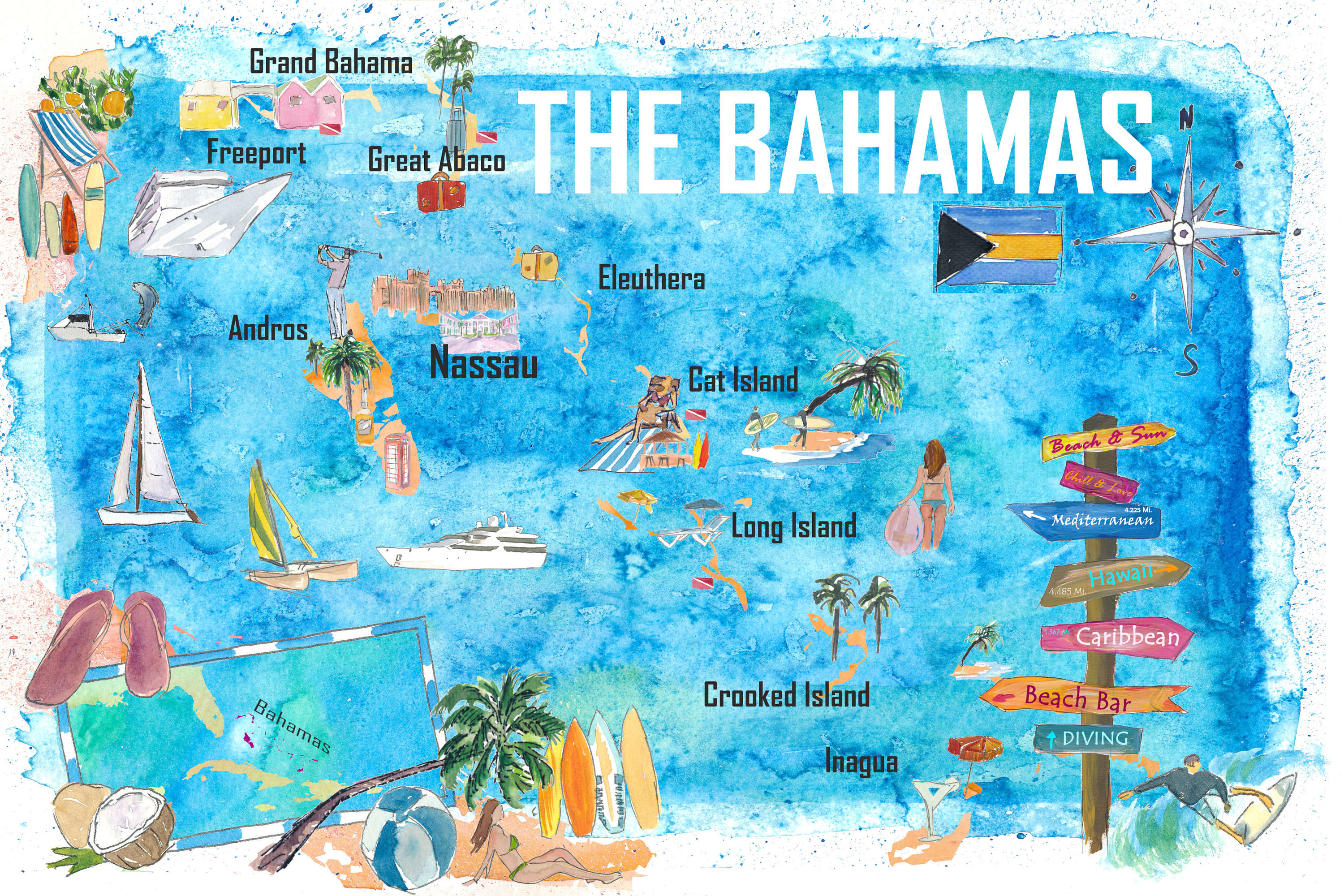 The Bahamas Illustrated Map With Main Roads Landmarks and - Etsy Australia