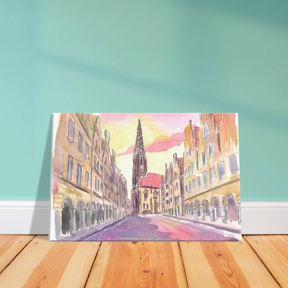 ミュンスター ドイツ 旧市街 プリンツィパルマルクト 夕暮れの風景