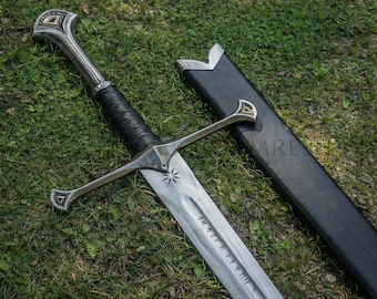 Fantasy Steel Sword, Runic Engraved Blade, Medieval Knight LARP Wall Decor