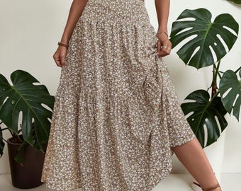 Floral Boho Maxi Skirt for Women High Waist Tiered Summer Skirt Flowy Cottagecore Skirt Casual Beach Outfit