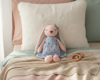 Pink Sleeping Bunny Plush Toy | Gentle Cuddly Doll for Babies | Sweet Nursery Room Decor