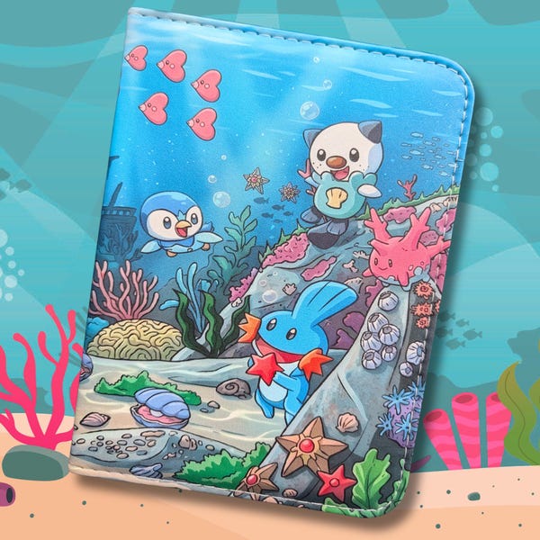 Pokemon Card Zip Binder Oshawott Piplup Water Type Blue Custom Purple Pokémon Album 4 pocket 400 card 50 Pages TCG