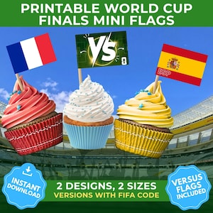 WM-Mini-Flaggen zum Ausdrucken 2026, Cupcake-Topper mit Zahnstochern in Flaggenform, Viertelfinalteams, Fußballparty (PDF- und JPEG-Download)