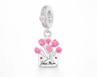 Tulip Charm for Mom, Mother’s Day Gift, Pink Flower Charm for Bracelet, Gift for Mom, Birthday Gift for Mother, Family Gift Jewelry