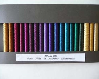 MEDIEVAL - one of my Connoisseur Range packs of silk threads - 19 spools of silk in assorted weights. Ideal for hand embroidery.