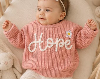 Suéter personalizado - Suéter de bebé bordado a medida - Sudadera de punto para niño pequeño - Jersey con nombre de bebé, Regalos para recién nacidos, Regalos con nombre de bebé, 100% algodón