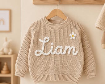 Suéter personalizado - Suéter de bebé bordado a medida - Sudadera de punto para niño pequeño - Jersey con nombre de bebé, Regalos para recién nacidos, Regalos con nombre de bebé, 100% algodón