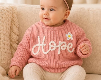 Suéter personalizado - Suéter de bebé bordado a medida - Sudadera de punto para niño pequeño - Jersey con nombre de bebé, Regalos para recién nacidos, Regalos con nombre de bebé, 100% algodón