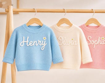 Suéter personalizado - Suéter de bebé bordado a medida - Sudadera de punto para niño pequeño - Jersey con nombre de bebé, Regalos para recién nacidos, Regalos con nombre de bebé, 100% algodón