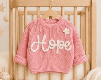Suéter personalizado - Suéter de bebé bordado a medida - Sudadera de punto para niño pequeño - Jersey con nombre de bebé, Regalos para recién nacidos, Regalos con nombre de bebé, 100% algodón