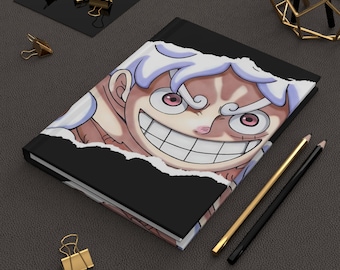 Cuaderno/Diario de tapa dura mate de Luffy, estilo anime pirata, con ilustraciones del personaje.