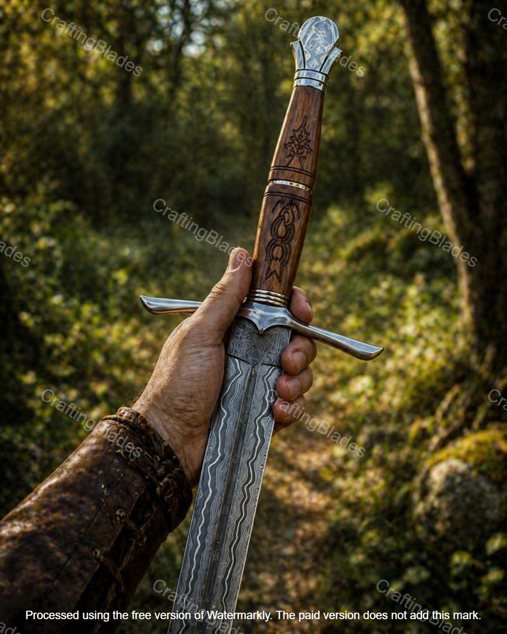 Handcrafted Damascus Steel Collectible Engraved Walnut Wood Handle Rustic Forest Art Medieval Decor Gift