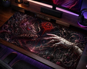 Alfombrilla de escritorio de fantasía oscura, alfombrilla de escritorio de terror gótico, alfombrilla de ratón para juegos de monstruos, alfombrilla de teclado grande con arte demoníaco, alfombrilla de escritorio de goma con estampado completo (regalo)