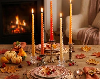 Cozy Fall Spiral Taper Candles Set of 2 for Warm Home Decor