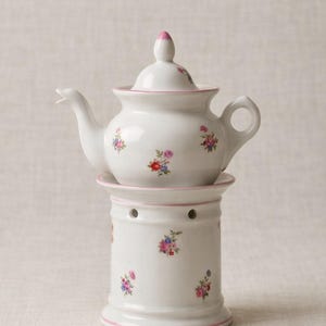 Vintage Porcelain Teapot with Warmer – Floral French Country Provence Style