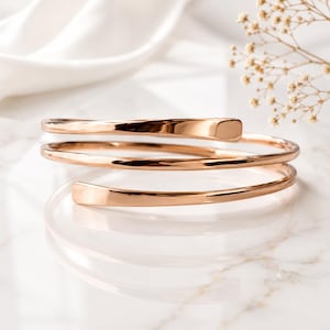 Rose Gold Spiral Cuff Bracelet, Triple Wrap Open Bangle, Modern Minimalist Jewelry