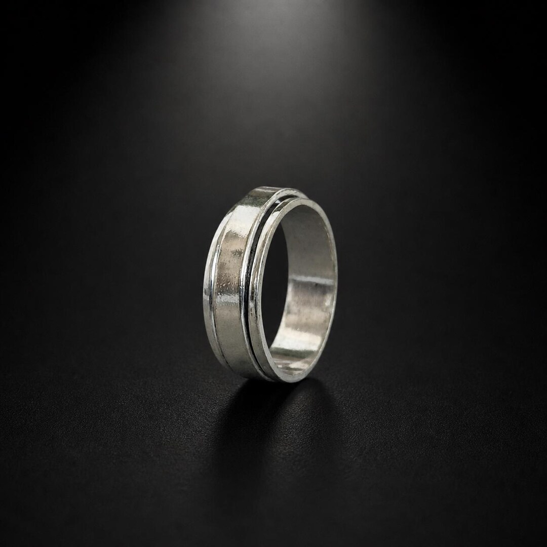 Sterling Silver Spinner Ring, Wide Band Fidget Meditation Ring, Unisex ...