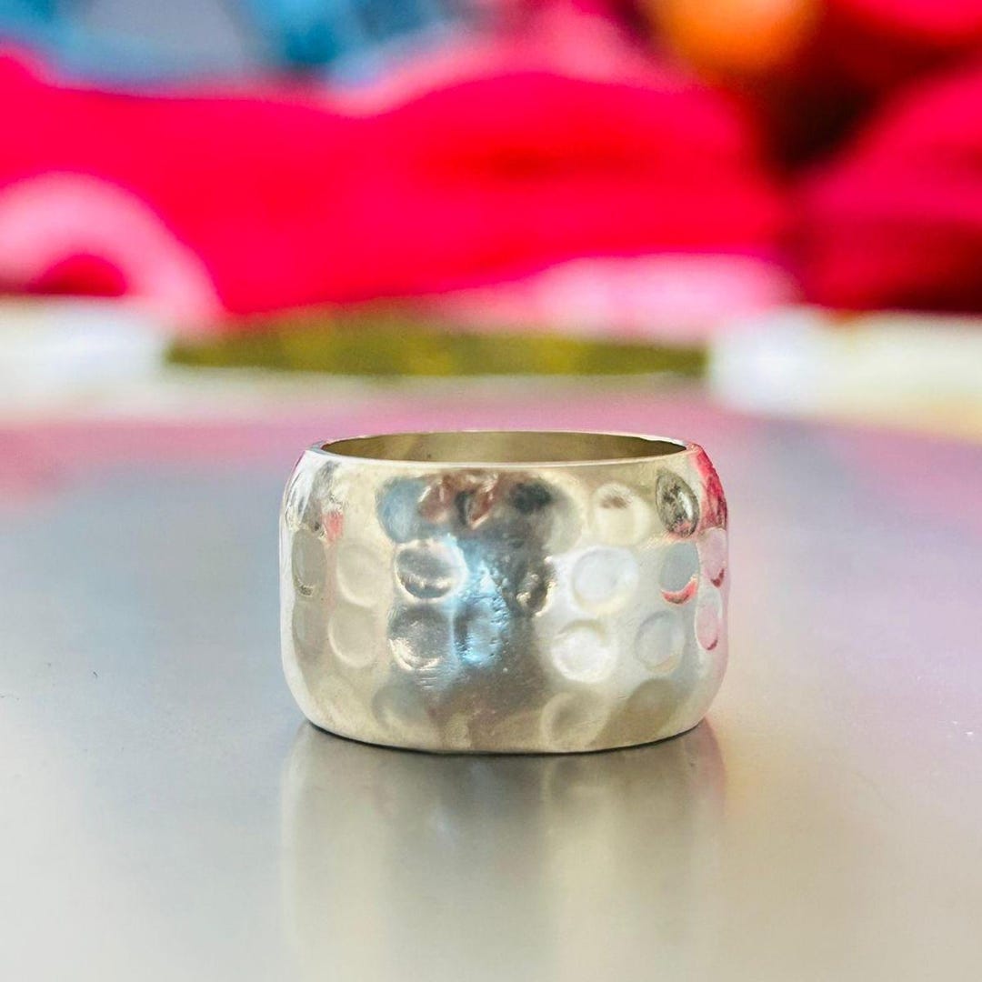 Hammered Sterling Silver Band Ring – Wide Statement 925 Chunky Jewelry ...