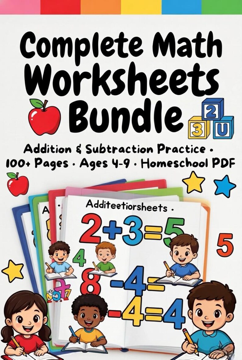 Complete Math Worksheets Bundle, Addition Subtraction Practice ...