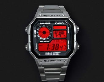 Custom Red Casio Royale AE1200 Watch