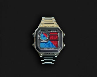 Custom Red Blue Two Tone Dial Casio Royale AE1200 Watch