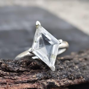 Kite Cut Clear Quartz Ring, 925 Sterling Silver Geometric Statement Ring