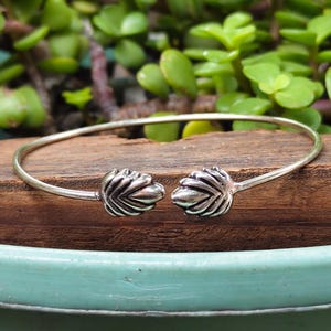 Sterling 925 Silver Leaf Cuff Bracelet, Handmade Botanical Bangle, Adjustable Nature Jewelry