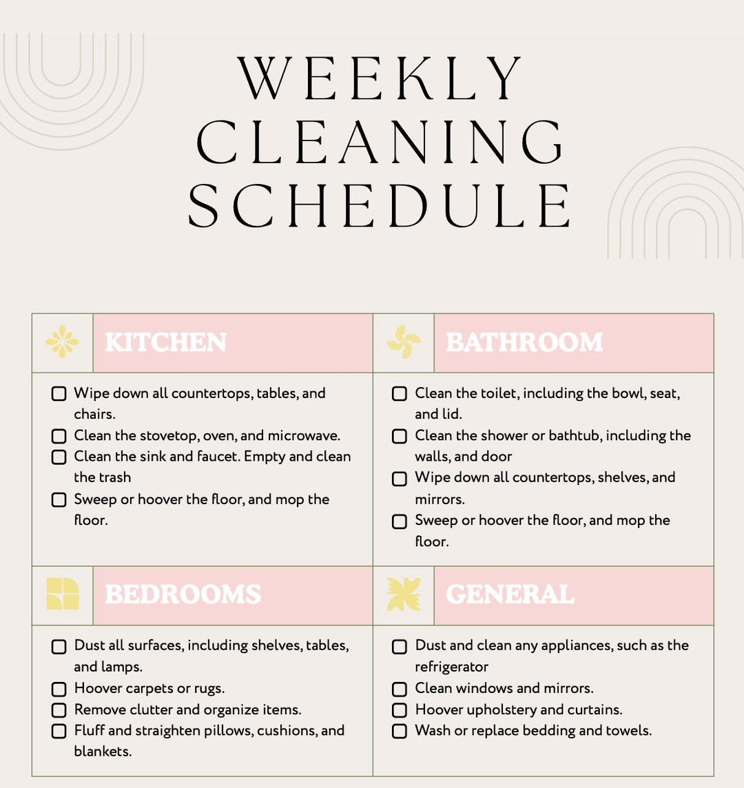 Weekly Cleaning Checklist (PDF Document) - Etsy