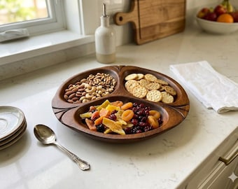 Vintage Mid-Century Modern Carved Wood Lazy Susan