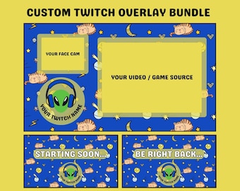 Alien Cat Stream Overlay Paket | Space Gamer Start bald, BRB Bildschirme (Digitaler Download)
