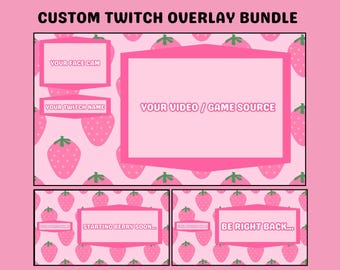 Erdbeer-Bachs-Overlay-Paket | Pink Pastell Kokette Gamer Layout (Digitaler Download)