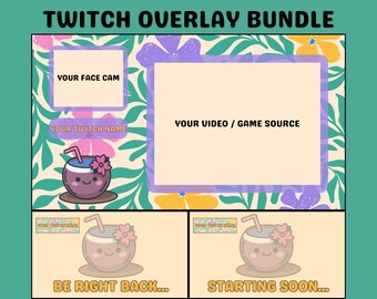 Tropisches Kokosnuss Overlay Paket | Kawaii Stream Start bald, BRB (Digitaler Download)