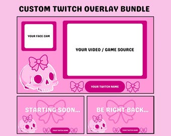 Pink Skull Stream Overlay Paket | Kawaii Goth Gamer Bundle (Digitaler Download)