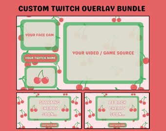 Cherry Stream Overlay Paket | Pastell Kawaii Gamer Bildschirme (Digitaler Download)
