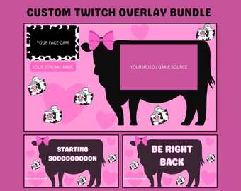 Pinke Kuh Twitch Overlay | Kawaii Stream Paket, BRB, Startet bald (Digitaler Download)