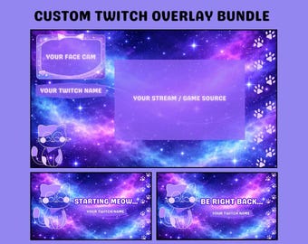 Kosmisches Kätzchen Twitch Overlay Paket | Galaxy Streamer Bündel (Digitaler Download)
