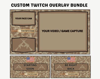 Militär Twitch Overlay Paket | Tan Camo Stream Screens (Digitaler Download)