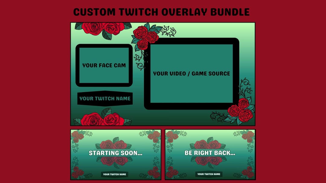 Gothic Rose Twitch Overlay | Dark Floral Stream Package (digital ...