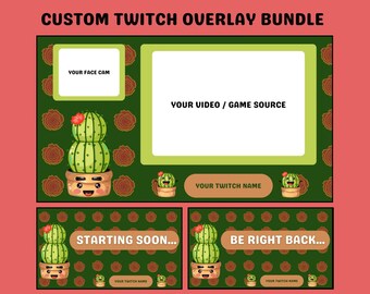 Kaktus Twitch Overlay Paket | Kawaii Pflanzen Bundle (Digitaler Download)