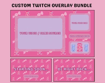 Pink Gummibärchen Twitch Overlay Pack | Kawaii Gaming Stream Bildschirme (Digital Download)
