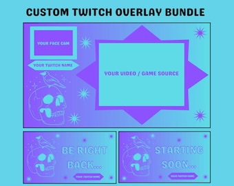 Retro Goth Twitch Overlay Paket | Totenkopf Farbverlaufsschirme (Digital Download)